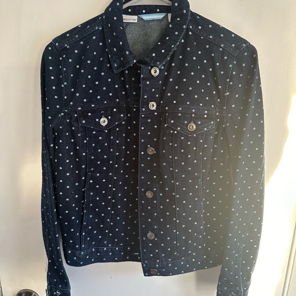 Y2K Liz Claiborne polka dot denim jacket. Small.